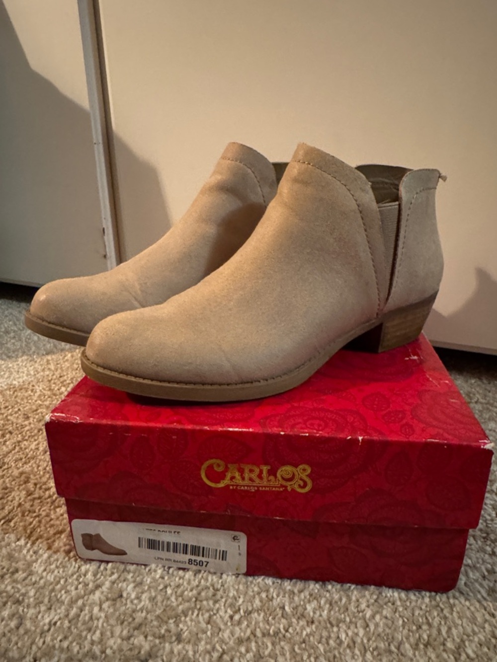 Carlos by Carlos Santana Beige Suede Ankle Booties